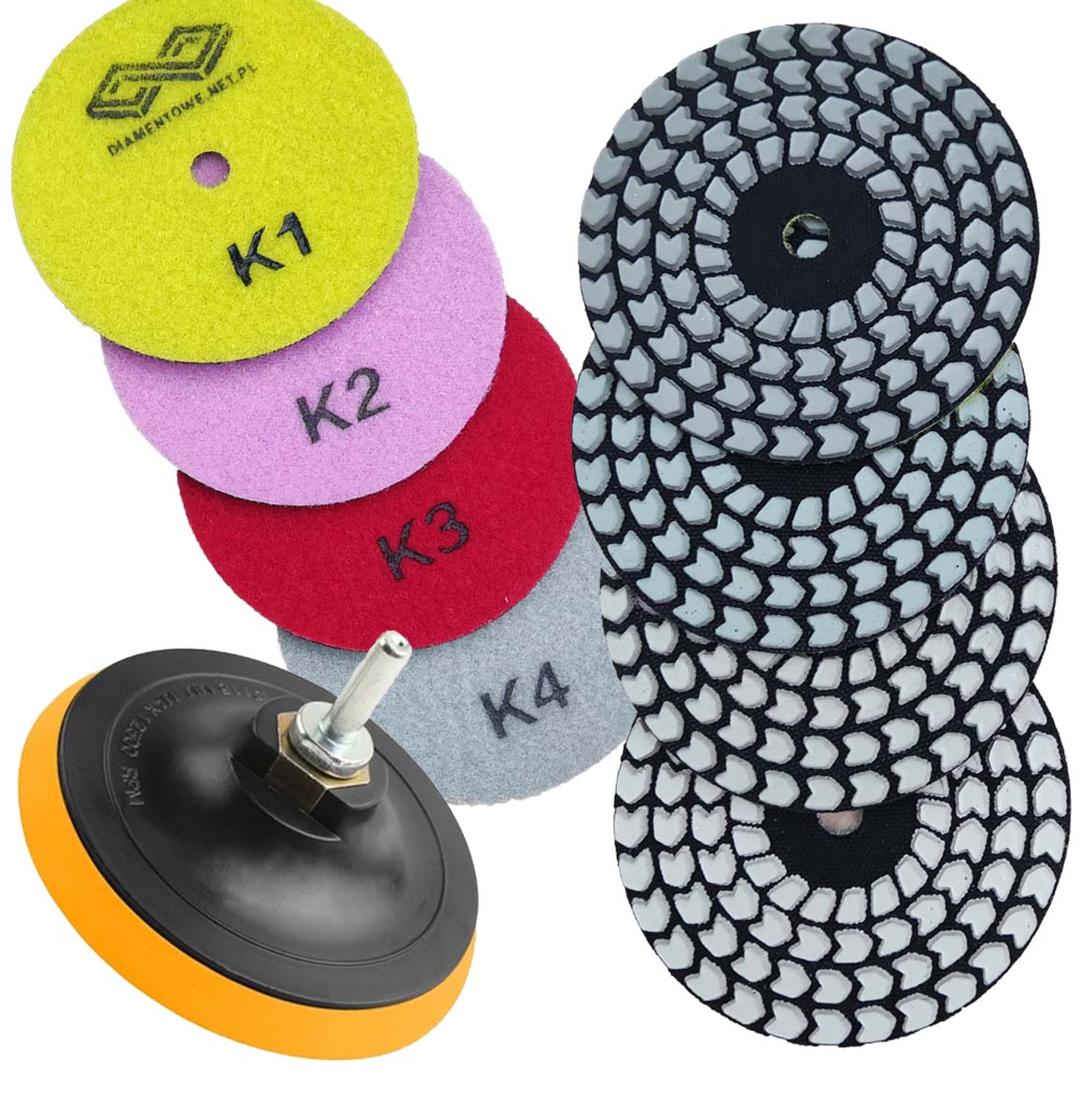 Zestaw padów polerskich do renowacji betonu i kamienia z uchwytem